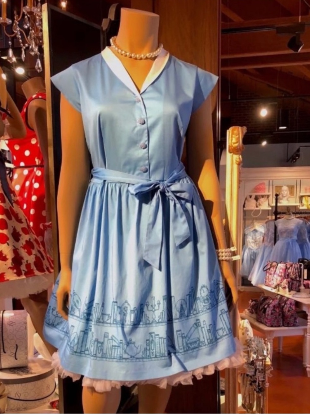Disney Light Blue and White Midi Dress with Book Border